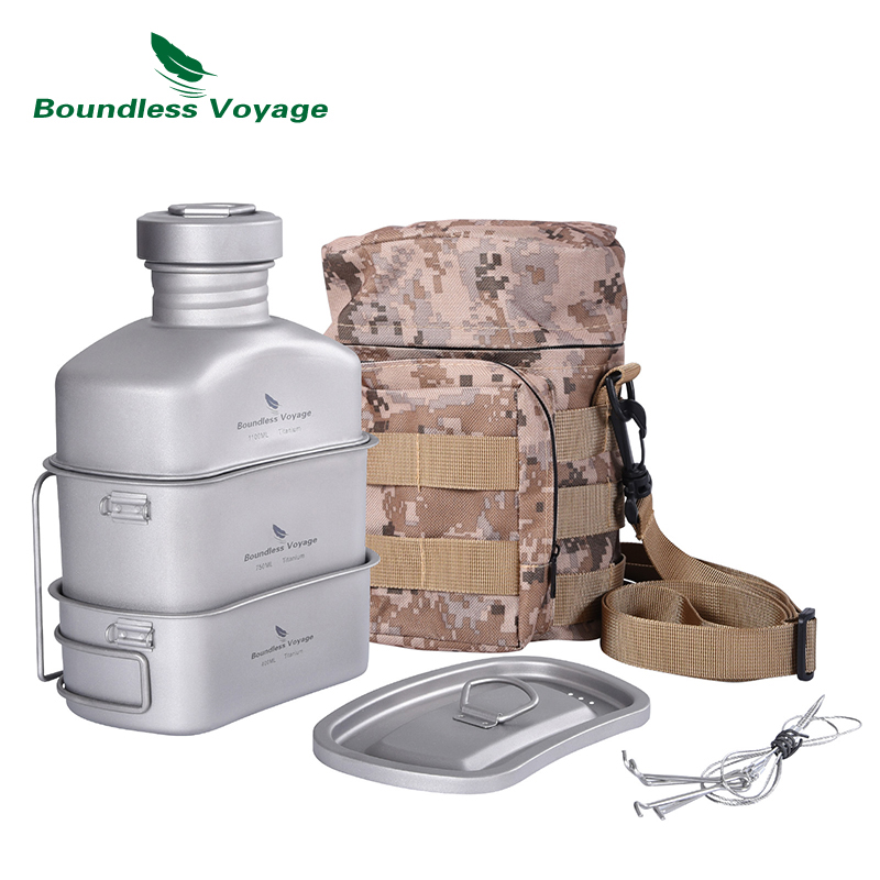 Camping Cooking Utensil Set - Boundless Voyage Outdoor Military Canteen Bottle