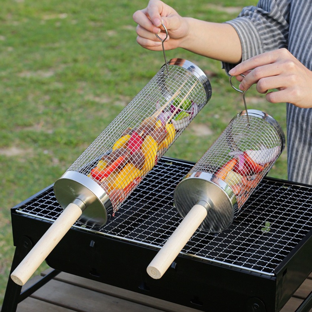 Stainless Steel Rolling BBQ Gr - Camping Cooking Basket recension och pris