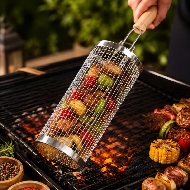 Round Barbecue Grill Basket Se - Camping Cooking Basket recension och pris