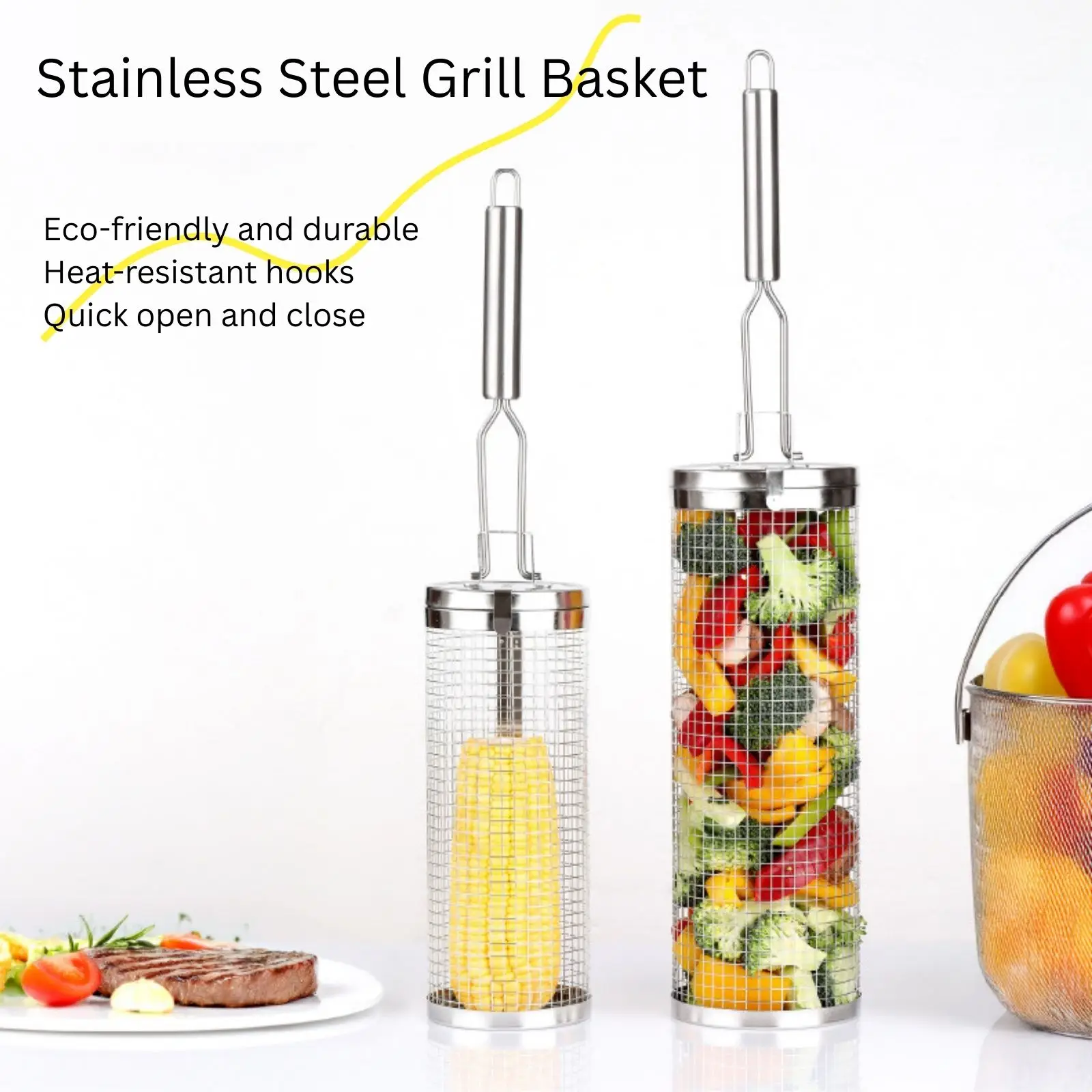 Stainless Steel Rolling Grill  - Camping Cooking Basket recension och pris