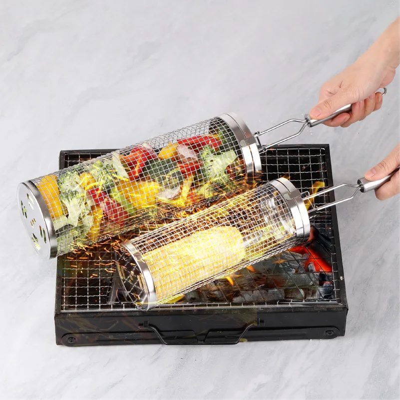 Stainless Steel Rolling Grill  - Camping Cooking Basket recension och pris
